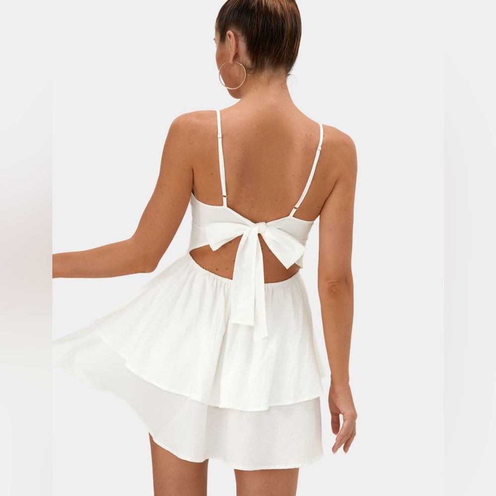 Backless Adjustable Strap Tie Back Tiered Ruffle Flowy Slip Mini Dress